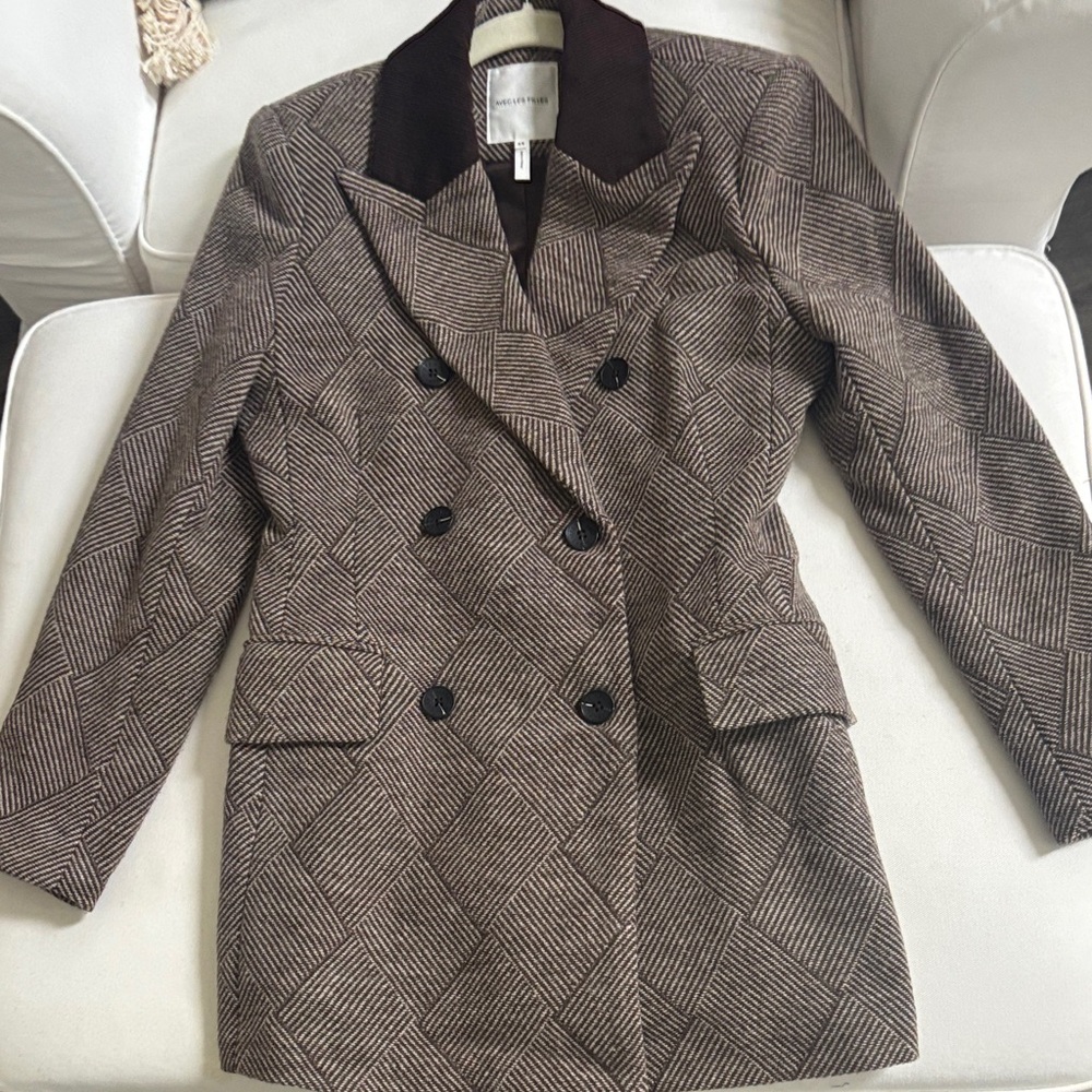 Avec Les Filles Brown Patterned Double-Breasted Blazer